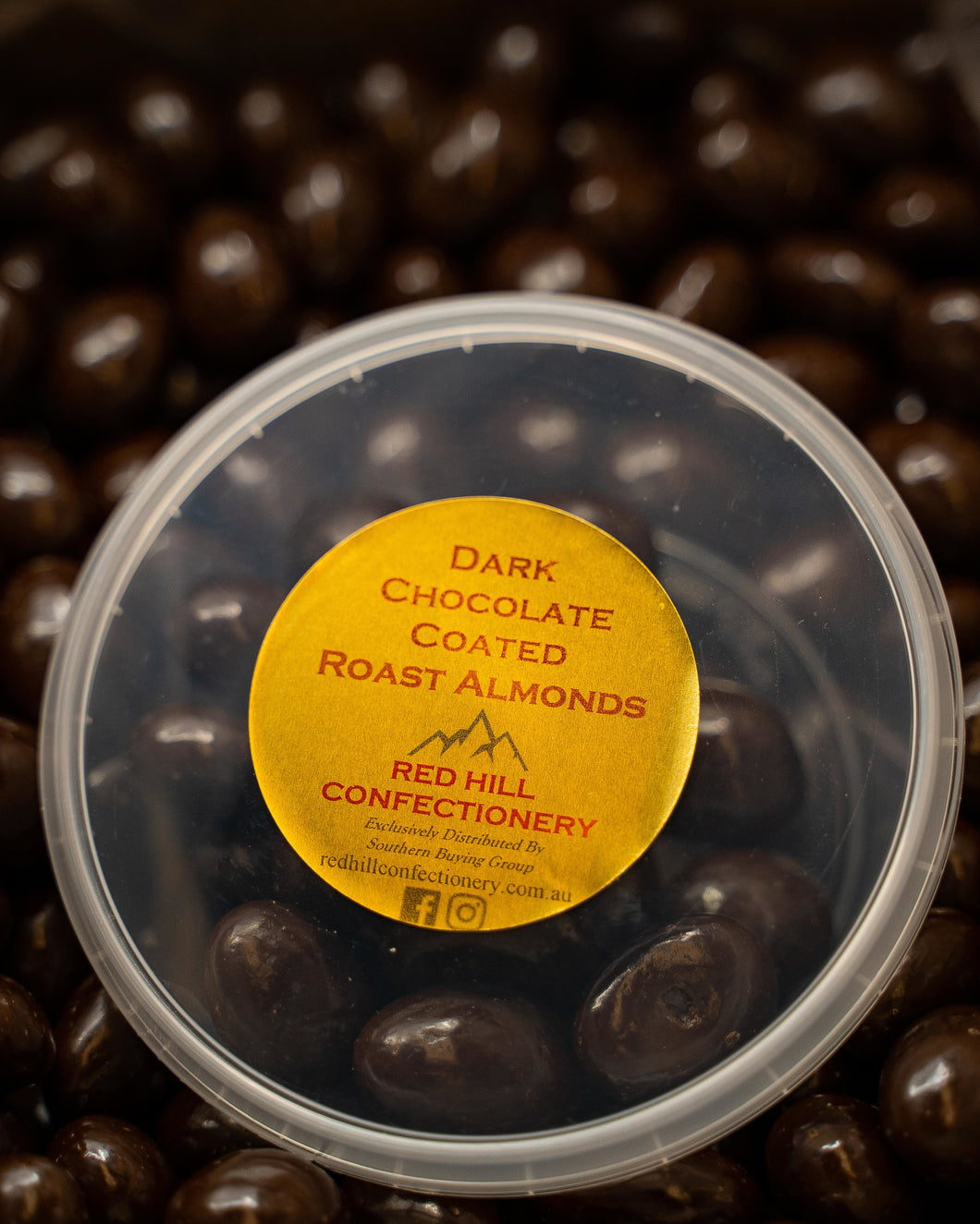 Red Hill Confectionery - Dark Chocolate Coated Almonds 150g Tub