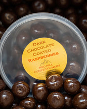 Load image into Gallery viewer, Red Hill Confectionery - Dark Chocolate Coated Raspberries 180g Tub
